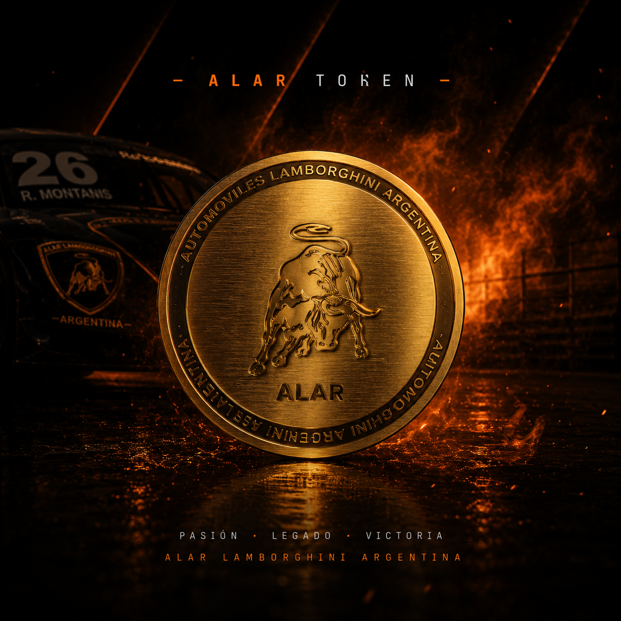 ALAR Token — moneda dorada con escudo Lamborghini Argentina